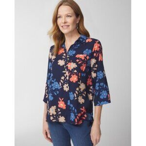 Women's Floral Troupe Shirt in Midnight Dark Blue Size Small | Chico's 1748